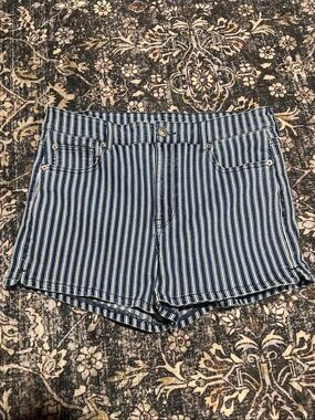 American Eagle Outfitters Hi-Rise Shortie Striped Blue and White Women’s Shorts